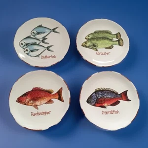 Mud Pie 5" Fischplatten: Red Snapper Butterfish Grouper Papageienfisch 4er Set - Bild 1 von 7
