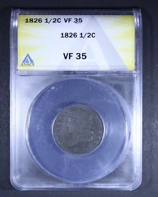1826 Classic Head Half Cent - 1/2c ANACS VF35 - Nice Coin! - Image 1 of 4