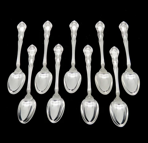 Beautiful Set 9 Wallace Irving Sterling Silver Demitasse Spoons No Mono 3 7/8 in Cover