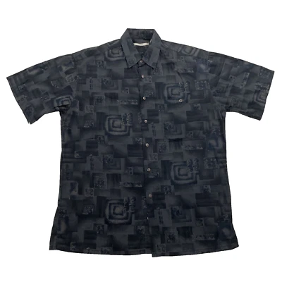 MODA CAMPIA MODA Hawaiian Shirt Men M Vtg Y2k Geometric Tribal Black Gray Aloha - Image 1 of 4