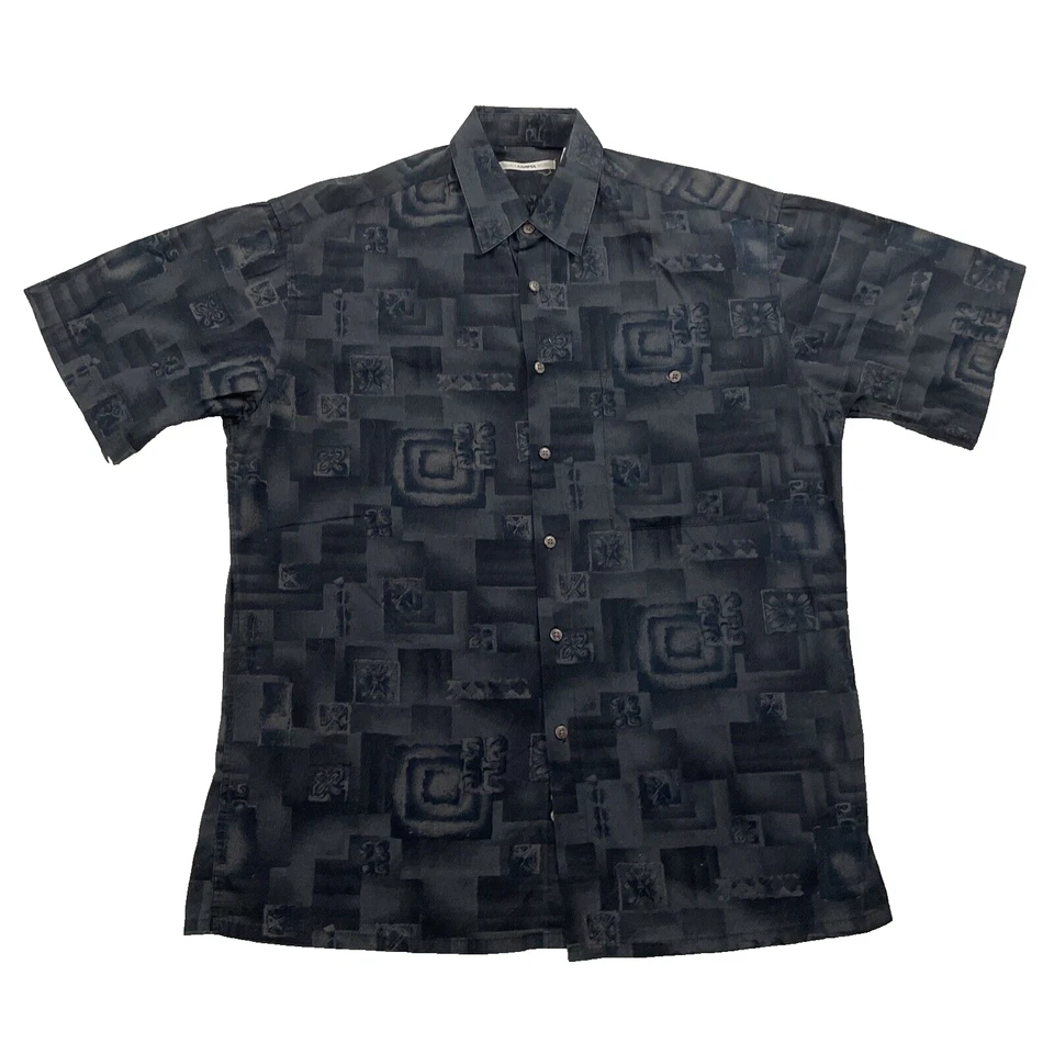 MODA CAMPIA MODA Hawaiian Shirt Men M Vtg Y2k Geometric Tribal Black Gray Aloha - Image 1 of 4
