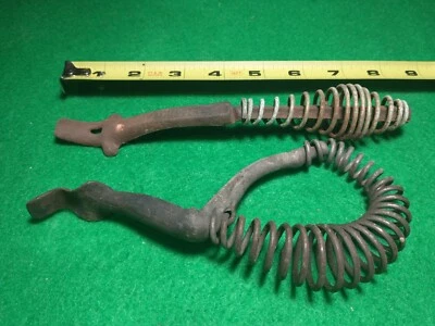 antique stove tools range lift spring handle | vtg victorian cook stove old iron - Image 1 of 4