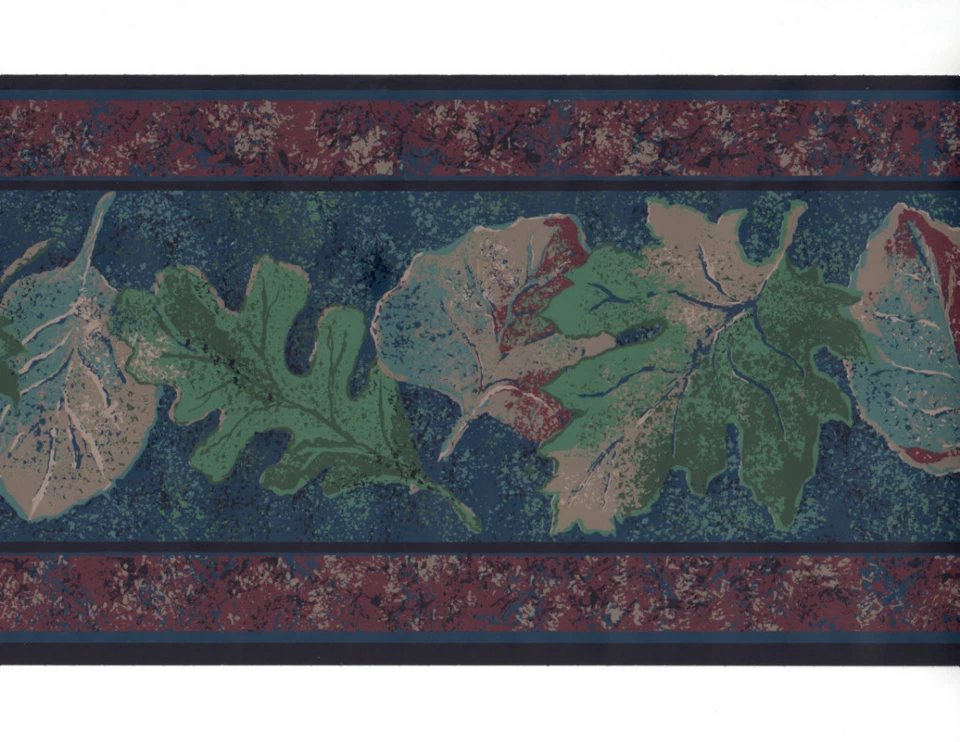 Victorian Burgundy Green Beige Golden Scroll Leaf Floral Swag Wall Paper Border