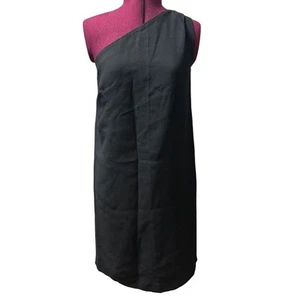 MASSIMO DUTTI Gathered One Shoulder Crepe Sheath Asymmetric Black Dress NWT 6 - Picture 1 of 8