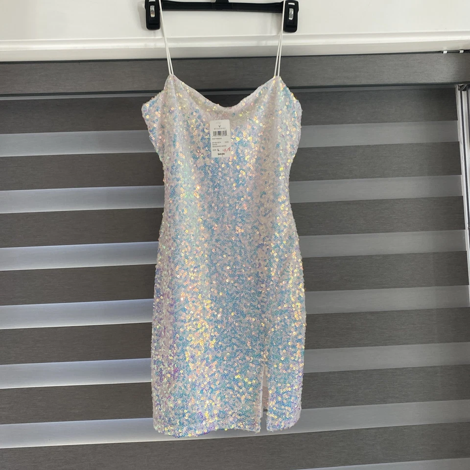 Mini Vestido Windsor Lentejuelas Blanco Talla L Fiesta Cóctel Brillante Bodycon Foto 1 de 4