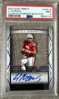 2022 Leaf Trinity Clear CJ STROUD Rookie RC Auto Navy Foil #/49 PSA 9 - Image 1 of 2
