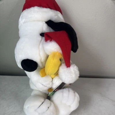 Applause Christmas SNOOPY White 16” Plush Dog Holding Woodstock Bird Red Hat - Image 1 of 4