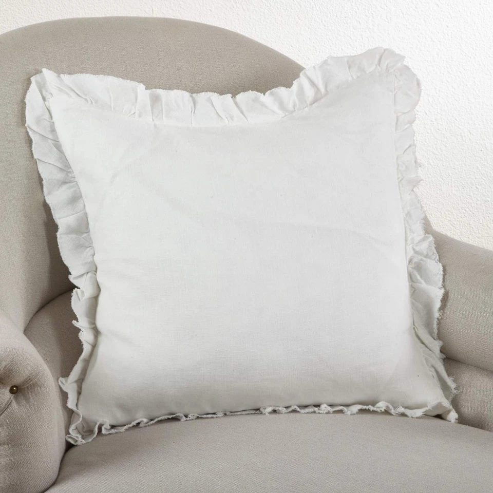 SARO 13069.I20S 20 in. Square Ruffled Design Pillow with Down Filled Ivory