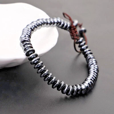 Natural Hematite Stone Beads Adjustable Healing Protection Reiki Bracelet Gift - Image 1 of 2
