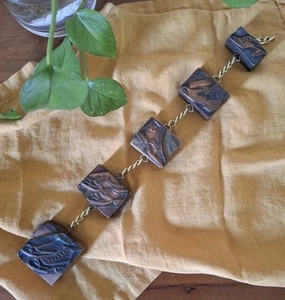 Antique Letterpress Printing Block Shoes 5 Piece Hanging Mobile Copper Wood - Picture 1 of 12