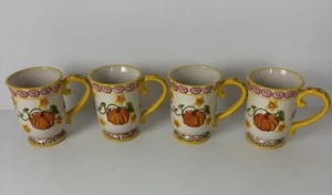 Temptations Pumpkin Patch 16 oz Ceramic Mugs Set of 4 Fall Thanksgiving Mug - Picture 1 of 14