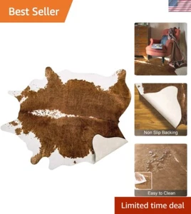 Elegant Faux Cowhide Rug 110x70cm - Durable Brown Area Rug for Stylish Homes - Picture 1 of 10