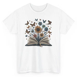 Bookworm Cottagecore Flowers T-shirt - Wildflowers Book Lovers Graphic Tee - Picture 1 of 53