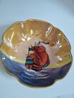 vintage collectables - Lustreware 3-footed bowl, ship-themed