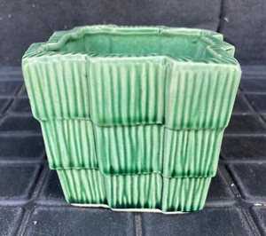 Vintage McCoy Green Shingle Pattern Square Planter, 4" - Picture 1 of 10