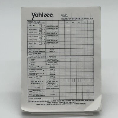Yahtzee Score Card Pad - Over 60 Sheets  -  MB Games - Image 1 of 3