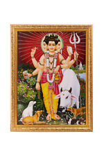 Datta Maharaj Silver Zari Art Work Photo In Golden Frame Big (14 X 18 Inches)