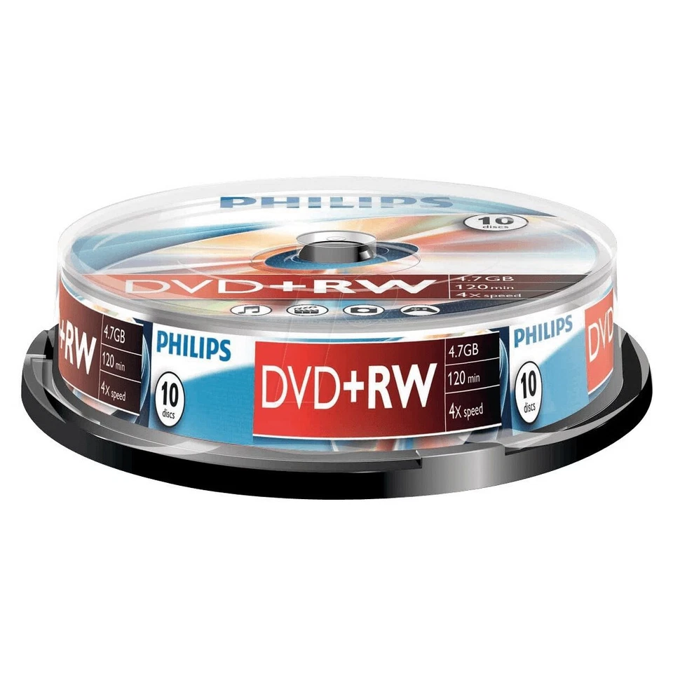 10er Spindel Philips DVD+RW 4,7 GB Rohlinge 4x Speed 120 Minuten Aufnahmezeit - Bild 1 von 1