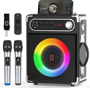 Karaoke Machine with Two Wireless Microphones, Portable Bluetooth Speaker with B - Picture 1 of 7