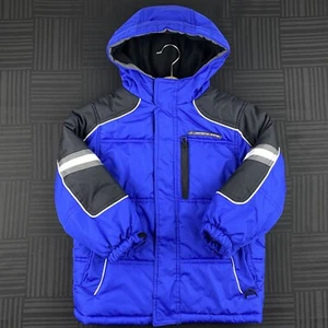 Protection System Boys Size 4 Blue Black Fleece Lined Hooded Puffer Coat Jacket - Picture 1 of 8
