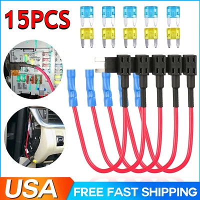 15Pcs Fuse TAP Adapter Kit 12V 20 Amp Car Add Circuit Mini ATM APM Blade Fuse - Image 1 of 4