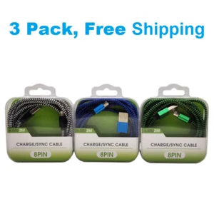 3x Pack Nylon Braided USB Data Cable Charger Cord for iPhone 6 7 8 12 11 X/6.5ft - Picture 1 of 14