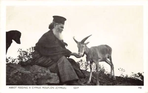 Cyprus - Abbot feeding a cyprus mouflon - REAL PHOTO - PUBL. MB - Picture 1 of 2