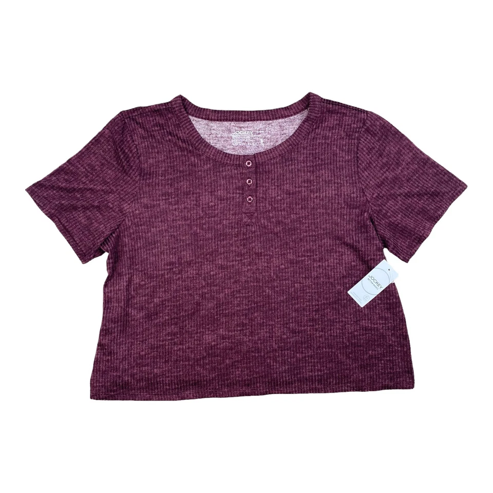 Jockey Ribbed Microfiber Stretch Top Womens XL Maroon Short Sleeve Lounge Shirt