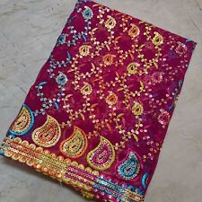 Ethnic Floral Sequins Dupatta Long Scarf Hand Beaded Fabric Veil Stole Hijab L"