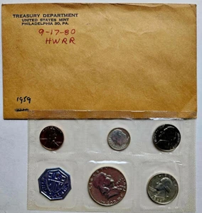 1959 Franklin US Proof Set, 5 Coins with Original Government Envelope - Picture 1 of 6