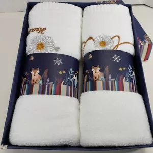 Enasue The Best for You Embroidered White Hand Towels~2Pc Gift 14x30 Inches - Picture 1 of 5