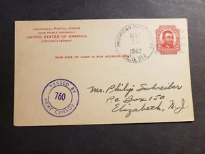 Tarjeta postal con cubierta del ejército censurada APO 914 TOPHAM FIELD, CANTON ISLAND 1942 - Imagen 1 de 2