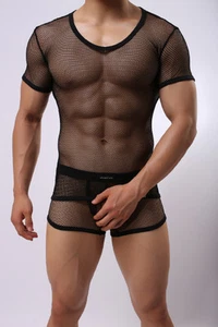 Set T-Shirt + Boxer oder Slip schwarz Netz Gr. M transparent sexy NEOFAN - Bild 1 von 7