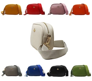 Ladies Simple Crossbody Real Leather Bag Bee Decor Shoulder Strap Handbag 6386 - Picture 1 of 16