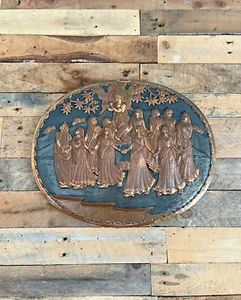 LARGE VINTAGE OVAL INDIAN COPPER RELIEF WALL PLAQUE PANEL GODDESS DANCING FOREST - Picture 1 of 13