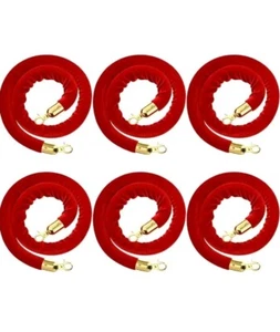6 PC Red Velvet Stanchion Rope, 6.5' Party Crowd Control Safety Barriers w/ Gold - Picture 1 of 7