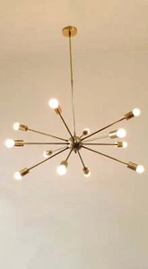 12-flammiger Mid Century Messing Sputnik Kronleuchter perfekt für jeden Raum und Flur - Bild 1 von 5