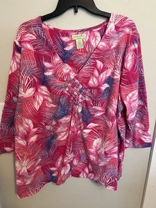 Camiseta para mujer Caribbean Joe talla grande 3X, floral tropical multicolor cuello en V - Imagen 1 de 4