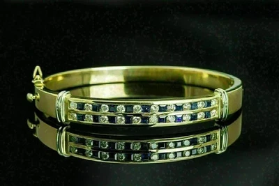 3Ct Round Cut Lab-Created Sapphire Pretty Bangle Bracelet 14k Yellow Gold Plated - Image 1 of 4