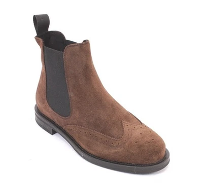 FRAU 2500 Brown Suede Leather Elastic Chelsea Pull-On Ankle Boots 40 / US 10 - Image 1 of 4