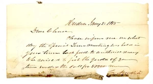 1865 Hudson NY Letter Special Town Meeting for War Quota Funding Union Soldiers - Picture 1 of 2