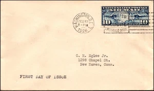 Scott C7 - 10 Cents Plane Over Map FDC Washington, DC Typed Address SCV $70.00 - Picture 1 of 2