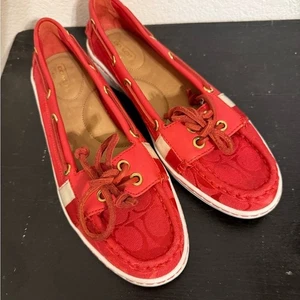 Coach Rainey Red Flats with Classic Boat Shoe Design - Picture 1 of 6