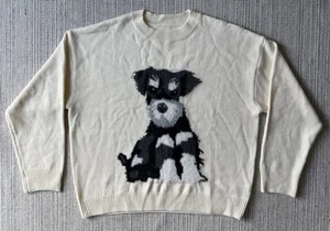 NWT CIDER Miniature Schnauzer Womens Size XL Beige Acrylic Knit Fuzzy Sweater - Picture 1 of 19