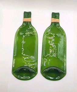 Paar Art Studio Glas grüne Flasche flach Löffel Rest Käseplatte Bar - Bild 1 von 6