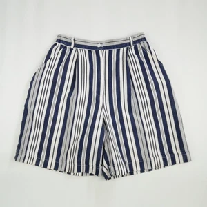 vintage 80s 90s womens high waist shorts white blue navy stripe pants small 8 10 - Picture 1 of 7