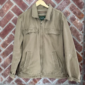 Vintage Eddie Bauer Chore Jacket Men's Large Army Green Field Barn Utility Coat - Picture 1 of 13