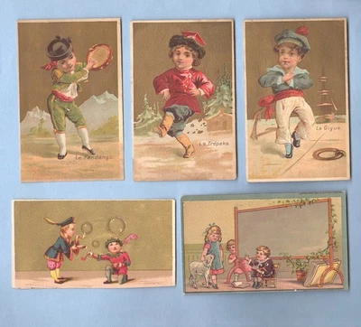 5 Muestra Victoriana TARJETA COMERCIAL Niño en Disfraz Títulos de Danza Francesa Soplando Burbujas Foto 1 de 2