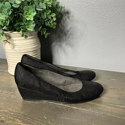 Stuart Weitzman zapatos de cuña estampados metálicos negros 9,5 Tacones Foto 1 de 4