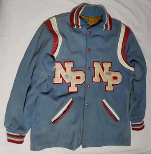 Vtg Letterman Jacket Varsity Football Blue White Red NP - Picture 1 of 8
